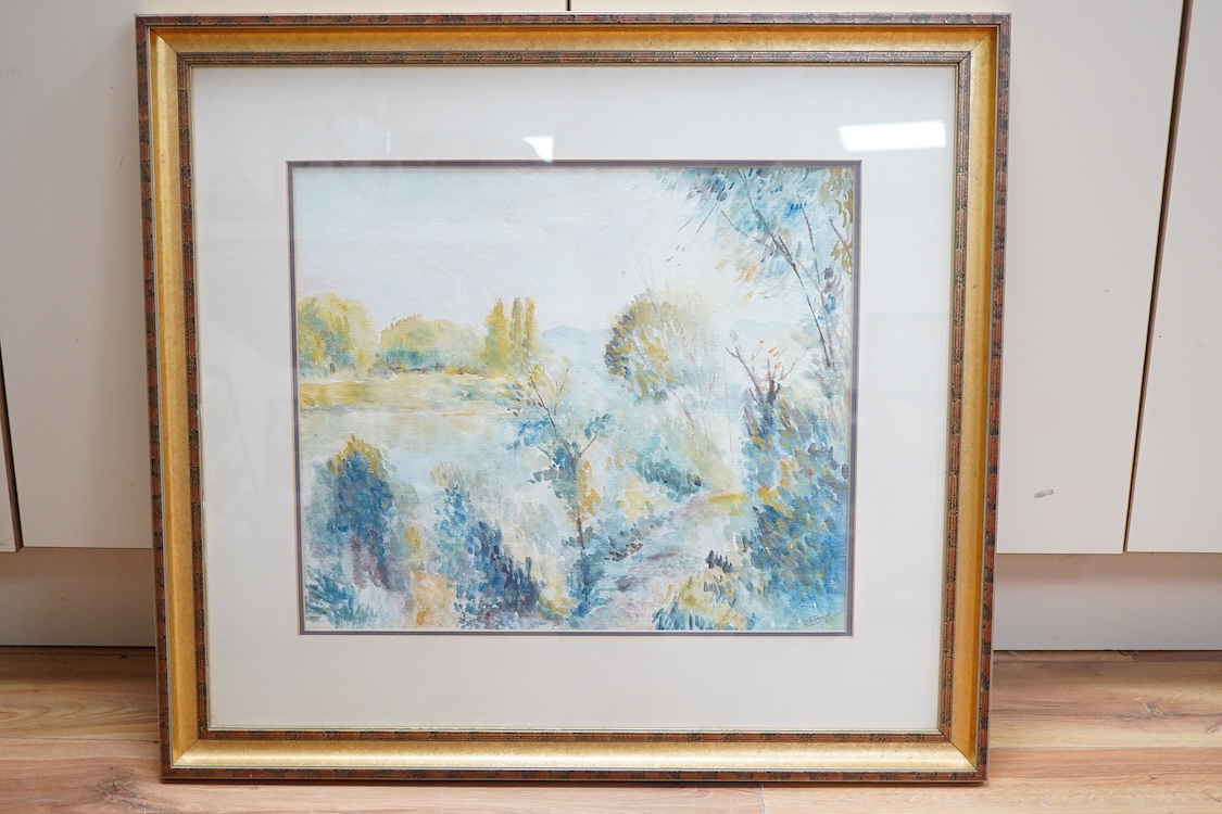 W. B. Gardner, Riverside landscape, signed, watercolour, 38 x 45cm